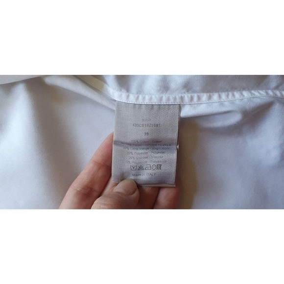Dior Paris Men's Button-Up Shirt White Gray Sleeves Logo Casual Designer M/ 39 - Picture 9 of 11